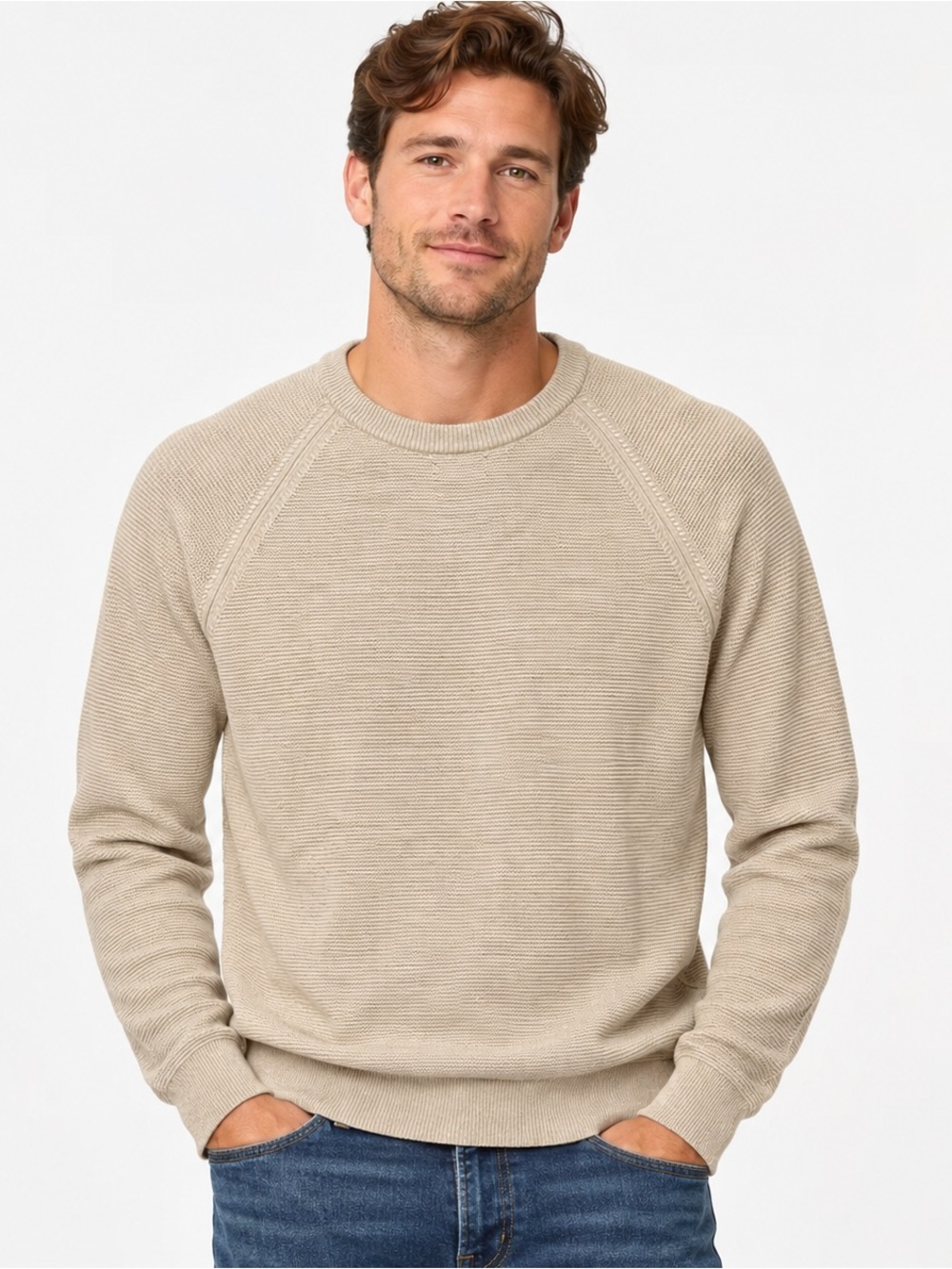 J.Crew Men’s 100% Cotton Lightweight Crewneck Sweater M XL Beige NWT